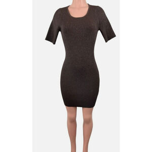 Michael Stars Womens Mae Chestnut Brown Shimmer Ribbed Knit Dress Size PS NWT